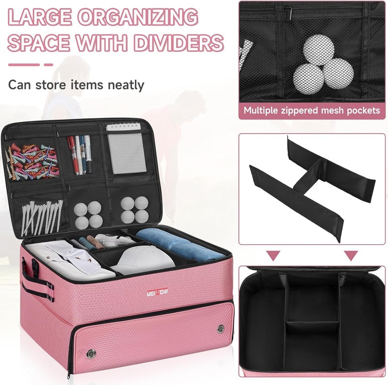ANILD Golf Trunk Organizer, 2 Layer Golf Storage Case with Separate Ventilated Compartment for 2 Pair Shoes, for Balls, Tees, Clothes, Gloves, Accessories, Golfer Gifts - Image 4